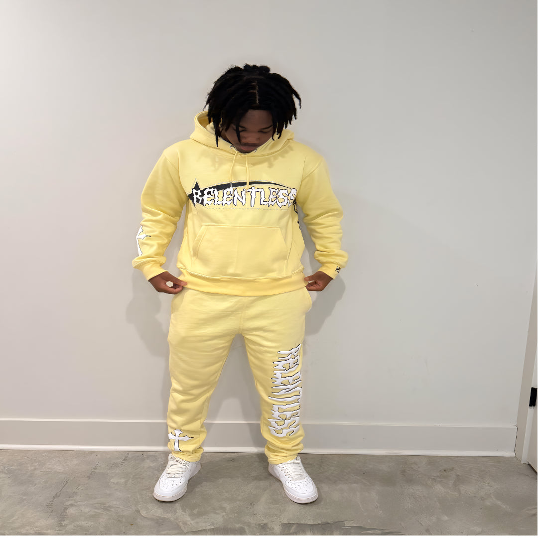 Pastel Yellow/Black/White "Relentless Angel" Full Tracksuit